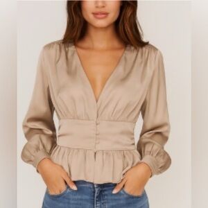 Jason Wu peplum long sleeve V neck blouse